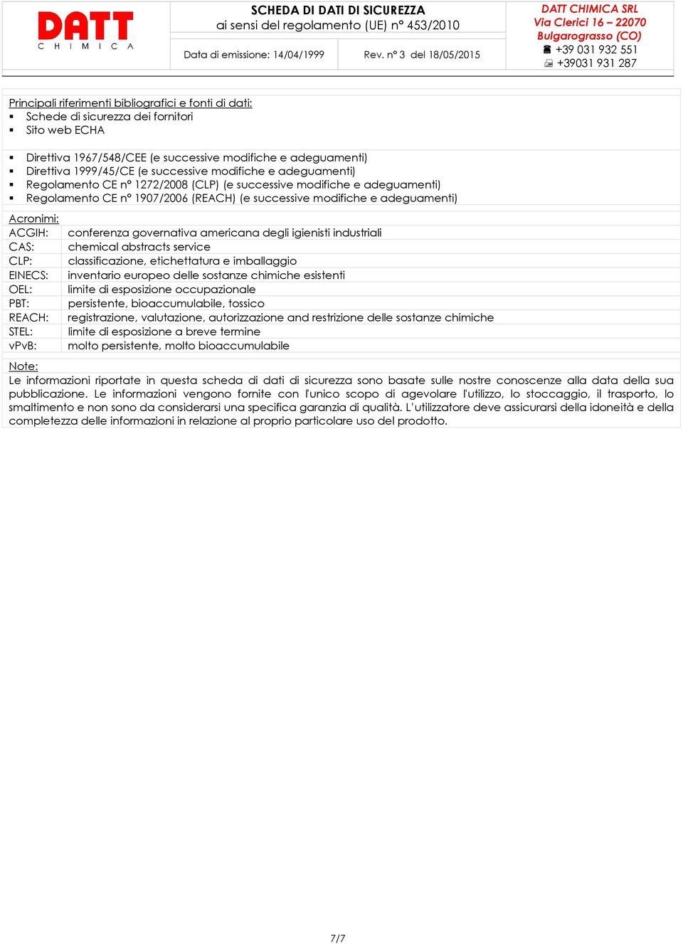 governativa americana degli igienisti industriali CAS: chemical abstracts service CLP: classificazione, etichettatura e imballaggio EINECS: inventario europeo delle sostanze chimiche esistenti OEL: