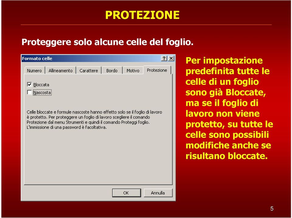 già Bloccate, ma se il foglio di lavoro non viene protetto,