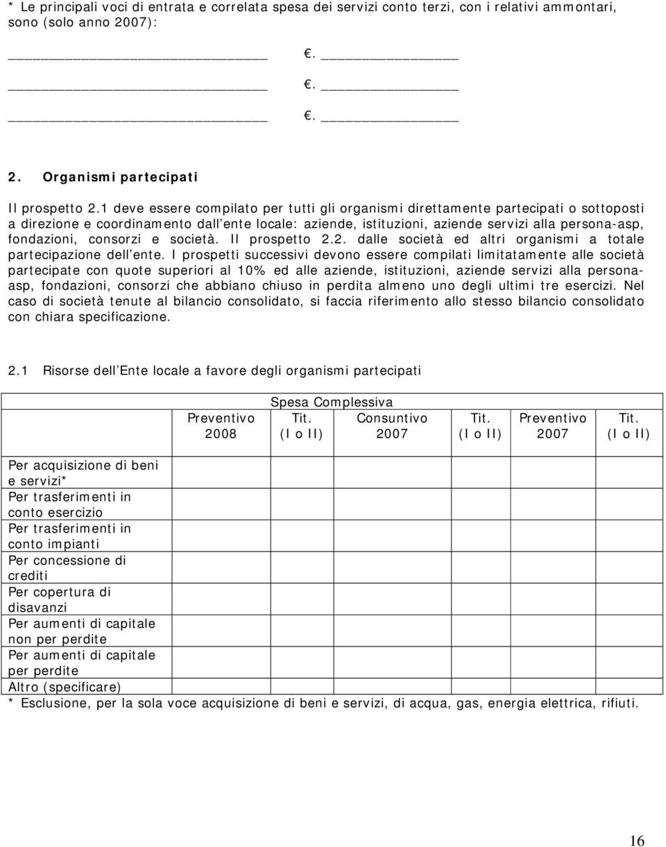 consorzi e società. Il prospetto 2.2. dalle società ed altri organismi a totale partecipazione dell ente.