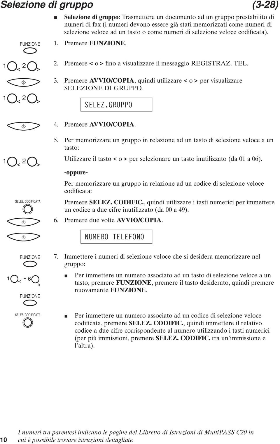 Premere AVVIO/COPIA, quindi utilizzare o per visualizzare SELEZIONE DI GRUPPO. SELEZ.GRUPPO 4. Premere AVVIO/COPIA. 1 2 SELEZ. CODIFICATA 5.