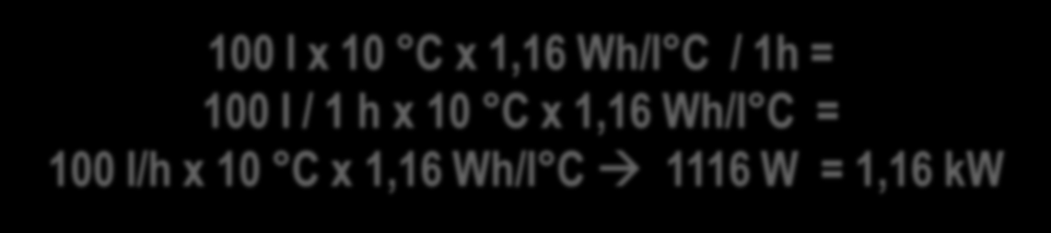 Il calore specifico dell acqua La quantità di calore Q caricata o scaricata dipende dalla quantità di acqua V, dal calore specifico c p e dalla differenza di temperatura ΔT Q = V x c p x ΔT 100 l x 1