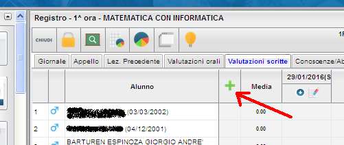 1.7. il docente decide la data di un compito in classe: registri / Registro / Tab Valutazioni Scritte