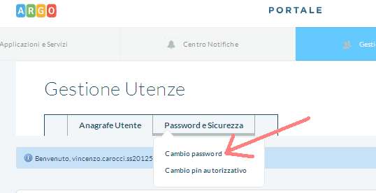 il comando Cambio Password e segue le