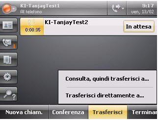 Guida dell'utente - Telefono IP Polycom CX 700 Trasferimento delle chiamate È possibile trasferire una chiamata utilizzando uno dei due seguenti modi: Trasferimento con consultazione - Il