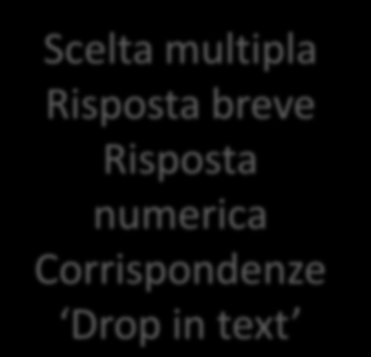 Valutare su DIR Scelta multipla Risposta breve Risposta numerica Corrispondenze Drop in text Quiz