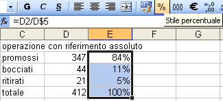 Questi pulsanti sulla barra di formattazione servono per diminuire o aumentare i decimali Il riferimento assoluto fa sì s che in caso di copia della formula rimanga bloccato il riferimento di riga o