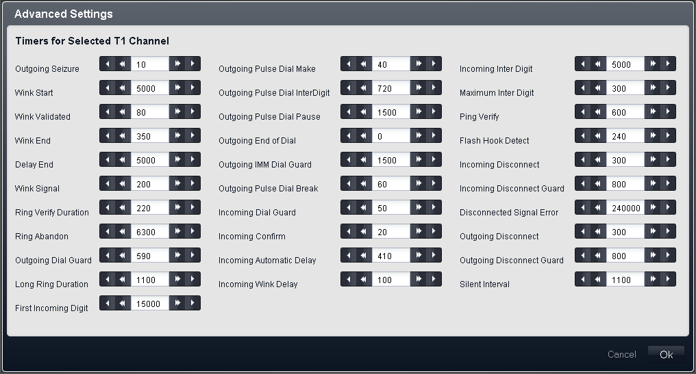 Menu di configurazione: Sistema Configurazione avanzata canale T1 È possibile accedere a questo menu facendo clic sul