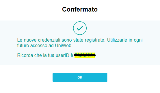 Dopo la conferma delle nuove credenziali gli utilizzatori possono proseguire in UniWeb, avendo terminato il processo di migrazione.
