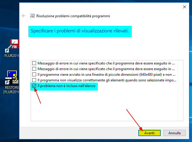 9. Cliccare sul pulsante [Avanti] 10. Apparirà ora la schermata riferita a Specificare i problemi di visualizzazione rilevati (fig. 6a) Fig.