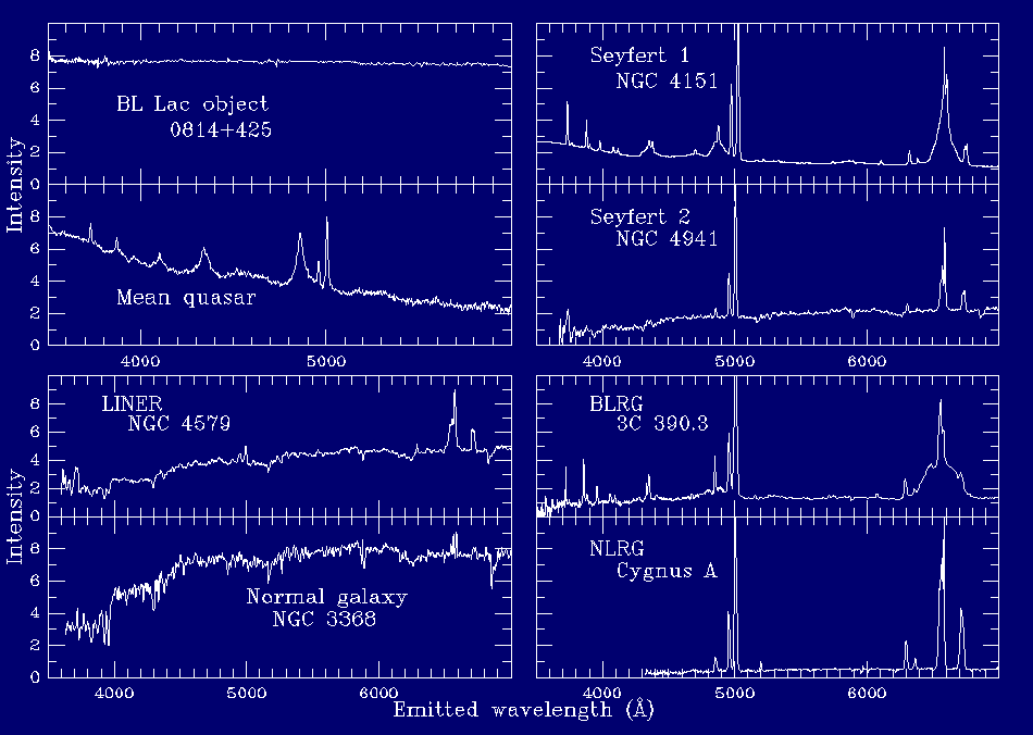 Figura: Spettri di AGN. Fonte: B. Keel.