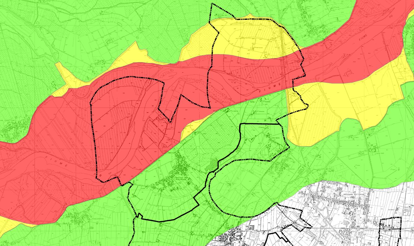 Il territorio comunale di Bastida Pancarana è ricade interamente nella perimetrazione dalle fasce fluviali del PAI sia in sponda destra sia in sponda sinistra del fiume Po; il comune di Castelletto