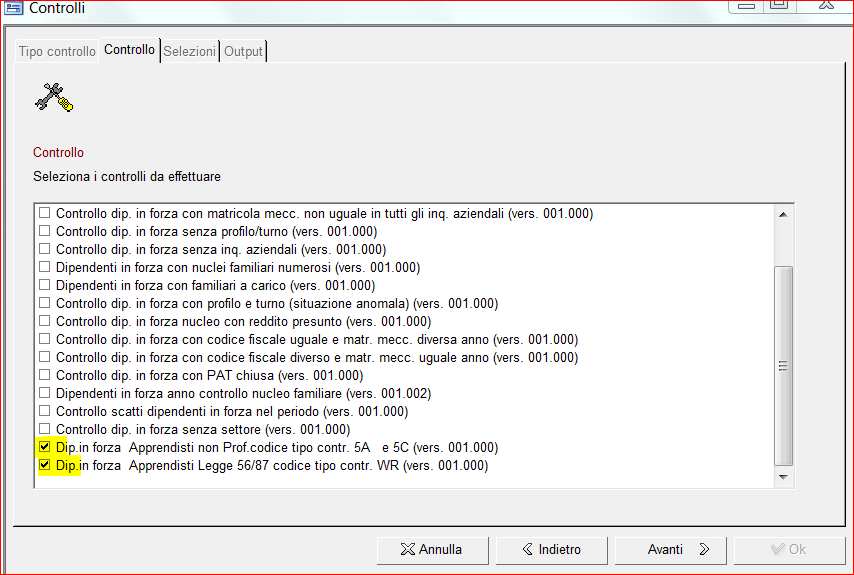 Nel menu Controlli Controlli dipendente inquadramento aziendale