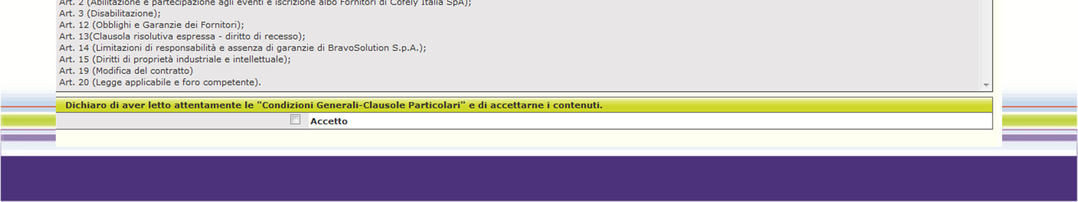 ACCETTAZIONE ONLINE Possibilità di scaricare l albero di classificazione, condizioni