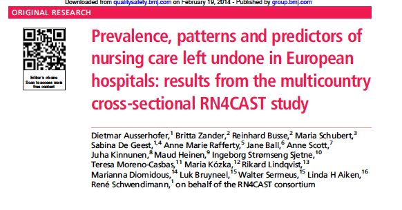 La relazione tra cure mancate e carenza di personale Inoltre, RN4CAST condotto in 488 ospedali di 12 paesi europei, ha rilevato che le cure mancate rappresentano un fenomeno prevalente, confermando