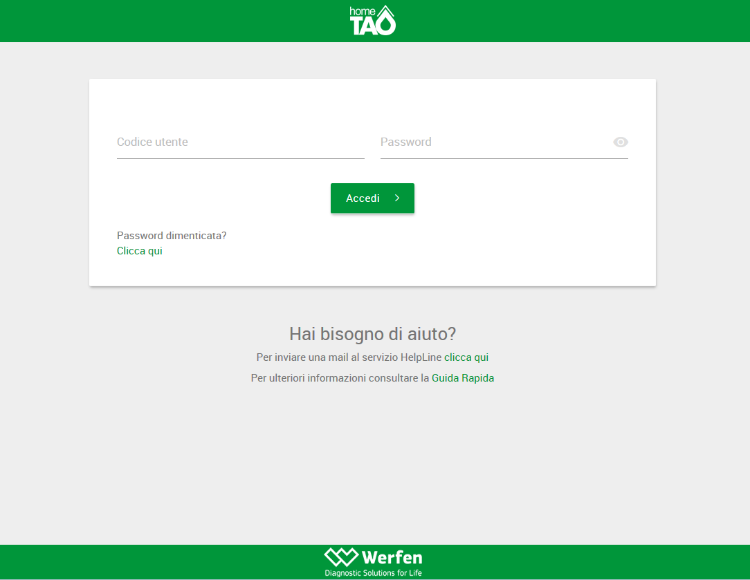ATTENZIONE: Il codice utente e la password devono essere custodite con cura in quanto serviranno tutte le volte che dovrà accedere alla terapia.