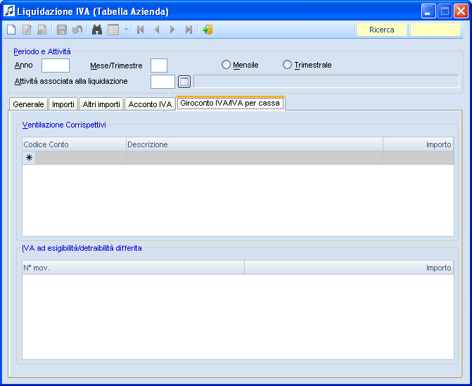 Tabella Liquidazione IVA La scheda Giroconto IVA della tabella azienda Liquidazione IVA è stata rinominata in Giroconto IVA/IVA per cassa ed inserita la nuova sezione relativa all IVA ad