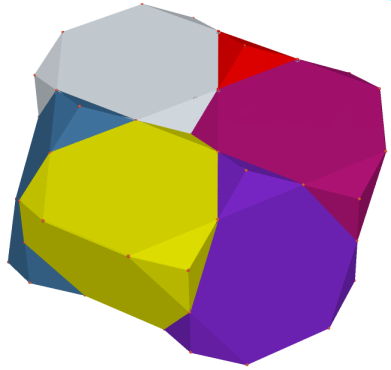 Allora, dividendo ogni tetraedro in quattro tetraedri uguali e incollando un quarto di tetraedro su ognuna delle facce triangolari del