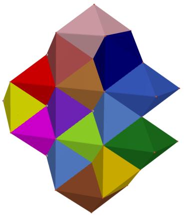 7. Altre tassellazioni derivanti dal dodecaedro rombico Visto che il dodecaedro rombico tassella lo spazio, una scomposizione del dodecaedro rombico in parti uguali genera altri poliedri che