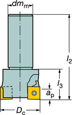 RSATURA CoroMill 290 resa per spallamenti retti resa per spallamenti retti Diametri 40 250 mm Montaggio a manicotto Stelo cilindrico Versione in millimetri l 1 = lunghezza di programmazione Codice di