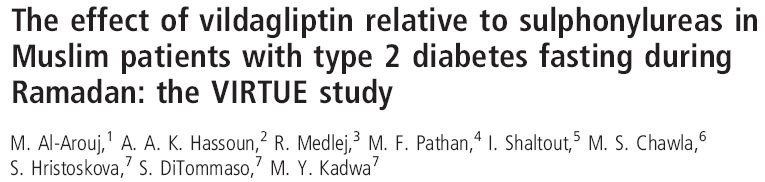 Aims: To assess, in a real-world setting, the effect of vildagliptin compared with sulphonylurea (SU) treatment on hypoglycaemia in Muslim patients with type 2 diabetes mellitus (T2DM) fasting during