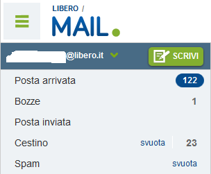 Utilizzo base della posta elettronica: Quando si entra in Libero, nella finestra si trovano questi elementi: Un elenco di cartelle che contengono i nostri messaggi ed in particolare: La cartella