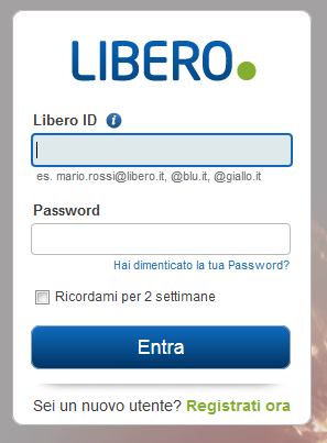 Pagina di login Libero Per utilizzare Libero è necessario effettuare il login