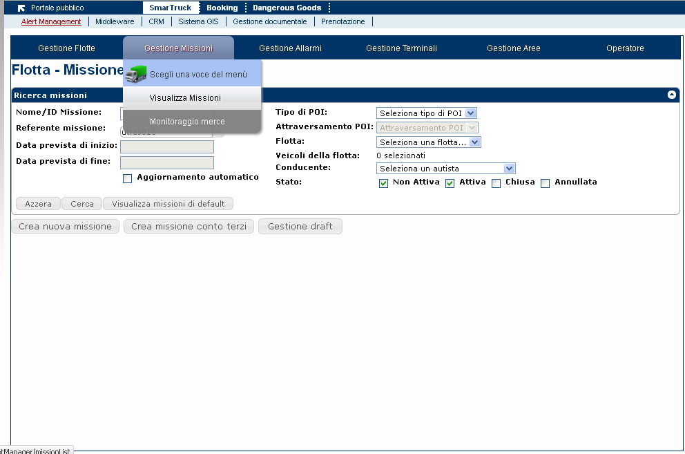 Figura 8. Pagina visualizzazione missioni 3.1.2.2 Creazione Missione La creazione missione permette di inserire una missione programmata all interno del sistema UIRNet.