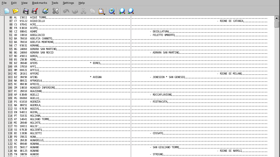 File di testo (ASCII), fixed spacing Applicazioni