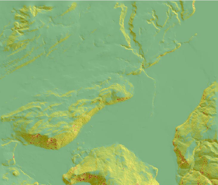 Attivare la trasparenza Visualizzare la pendenza con lo Shade relief in trasparenza IL MODELLO DELLE ESPOSIZIONI (ASPECT) Con il DEM nella TOC della nostra vista, attiviamo il tool Geomorphometry and