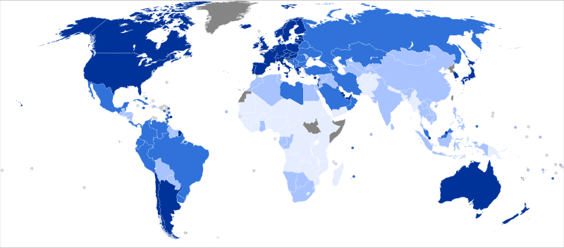 La carta tematica mostra la distribuzione mondiale dell ISU (indice Sviluppo Umano).