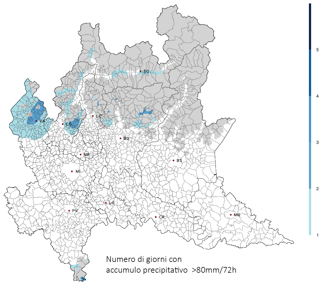 3.2. Eccesso di pioggia in 72h Gli eventi precipitativi principali si sono avuti tra i giorni 13 e 14 e, nuovamente, il giorno 23 settembre quando si sono osservate precipitazioni abbondanti in