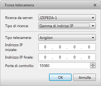 Avigiln Cntrl Center Cre Figura A. Finestra di dialg Trva telecamera: Indirizz IP Figura B.