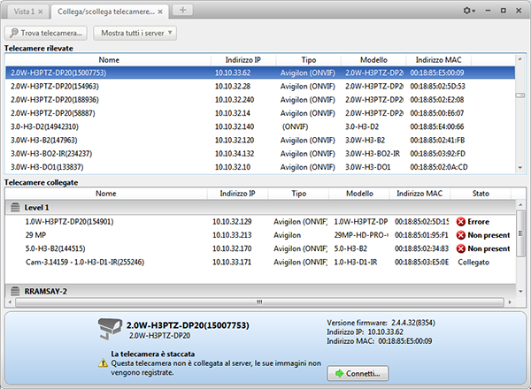 Gestine di un sit Cllegament di una telecamera a un server Nta: Alcune funzini nn vengn visualizzate se il server nn dispne della licenza necessaria, se nn si dispne delle autrizzazini utente