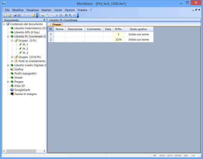 Paragrafo V Menu File Esporta File di coordinate Con il comando File di coordinate, infine, è possibile creare un file selezionando i dati da riportare ed il loro ordine; il file potrà essere salvato