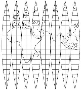 La rappresentazione UTM Universal Transverse Mercator -universale in quanto adottata da quasi tutte le nazioni.