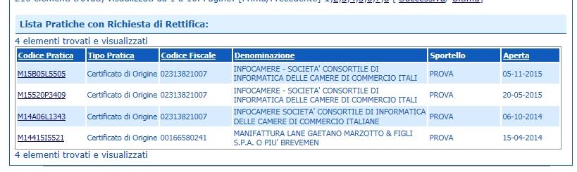 Cert O Lista pratiche con richiesta