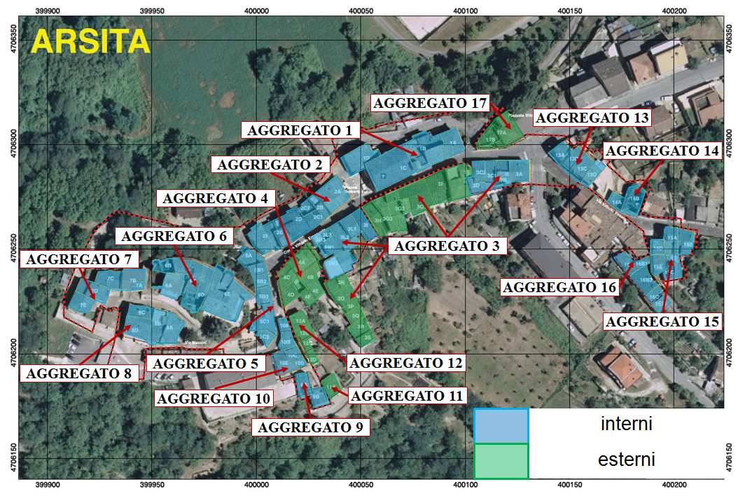 Figura 4: PRE del Centro storico di Arsita; aree urbanizzate e