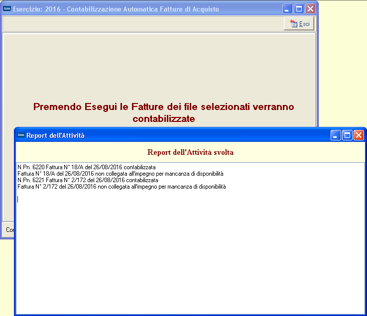 Fatturazione Elettronica Nei programmi di contabilizzazione fatture è stata inserita la possibilità di indicare l impegno su cui collegare le fatture che verranno contabilizzate.