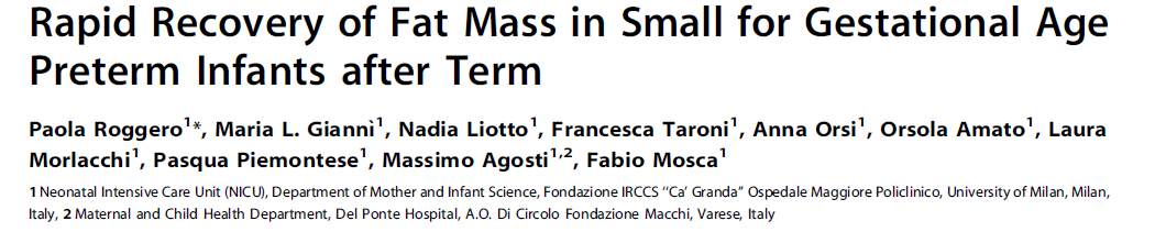 Conclusions: Our data suggests that fetal growth pattern influences the potential to rapidly correct anthropometry, whereas the restoration of fat