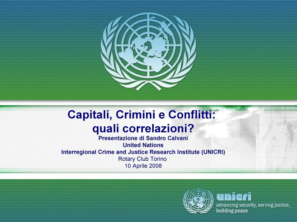 Presentazione di Sandro Calvani United Nations