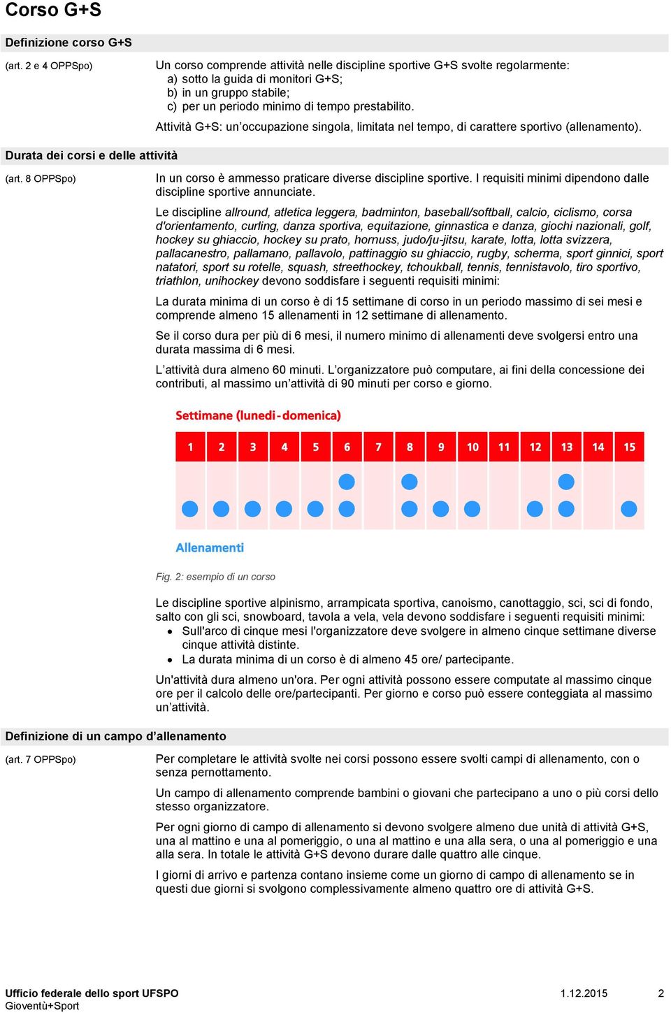 Attività G+S: un occupazione singola, limitata nel tempo, di carattere sportivo (allenamento). Durata dei corsi e delle attività (art.