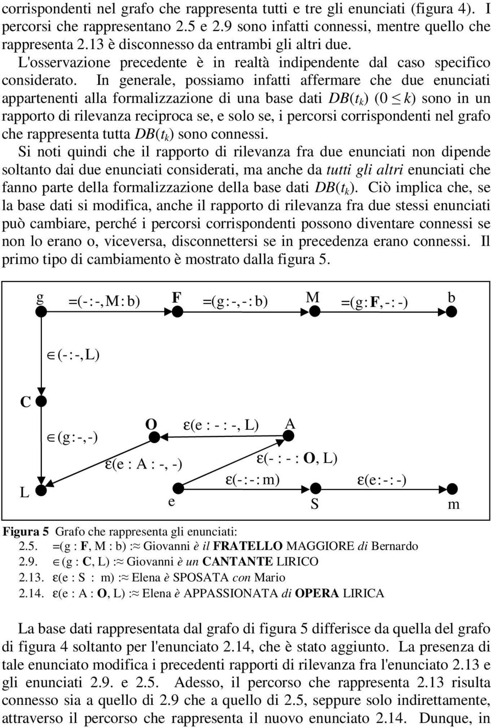 In generale, possiamo infatti affermare che due enunciati appartenenti alla formalizzazione di una base dati DB(t k ) (0 k) sono in un rapporto di rilevanza reciproca se, e solo se, i percorsi