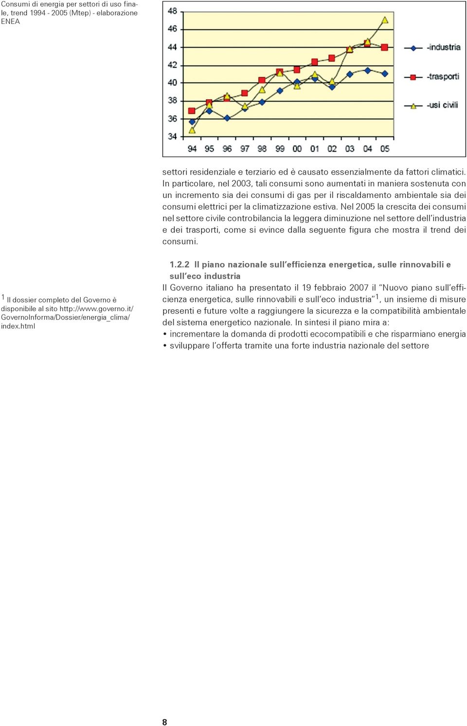 Nel 2005 l crescit dei consumi nel settore civile controbilnci l legger diminuzione nel settore dell industri e dei trsporti, come si evince dll seguente figur che mostr il trend dei consumi.