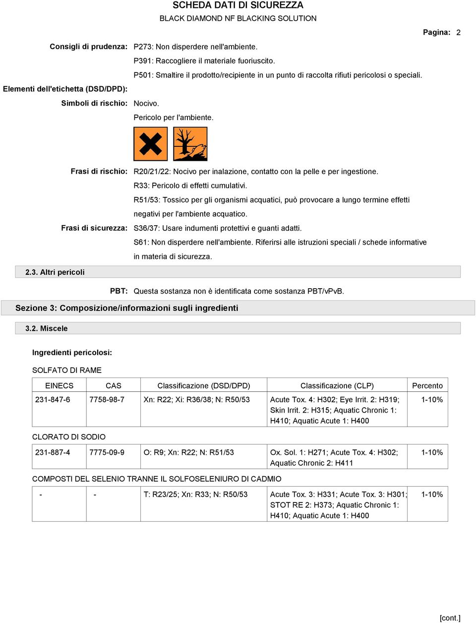 Frasi di rischio: Frasi di sicurezza: R20/21/22: Nocivo per inalazione, contatto con la pelle e per ingestione. R33: Pericolo di effetti cumulativi.