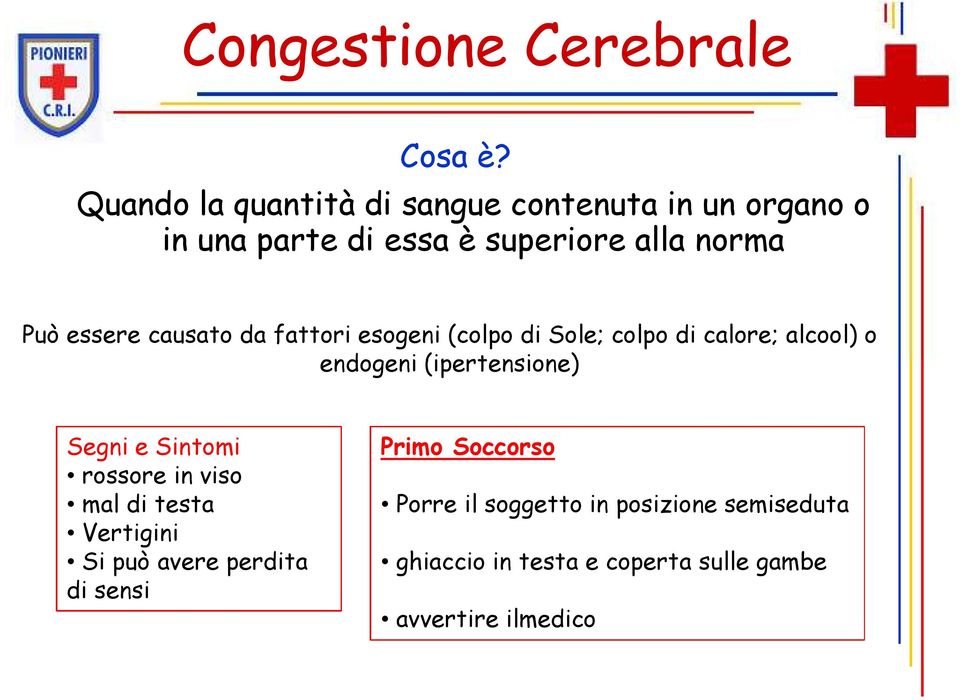 causato da fattori esogeni (colpo di Sole; colpo di calore; alcool) o endogeni (ipertensione) Segni e