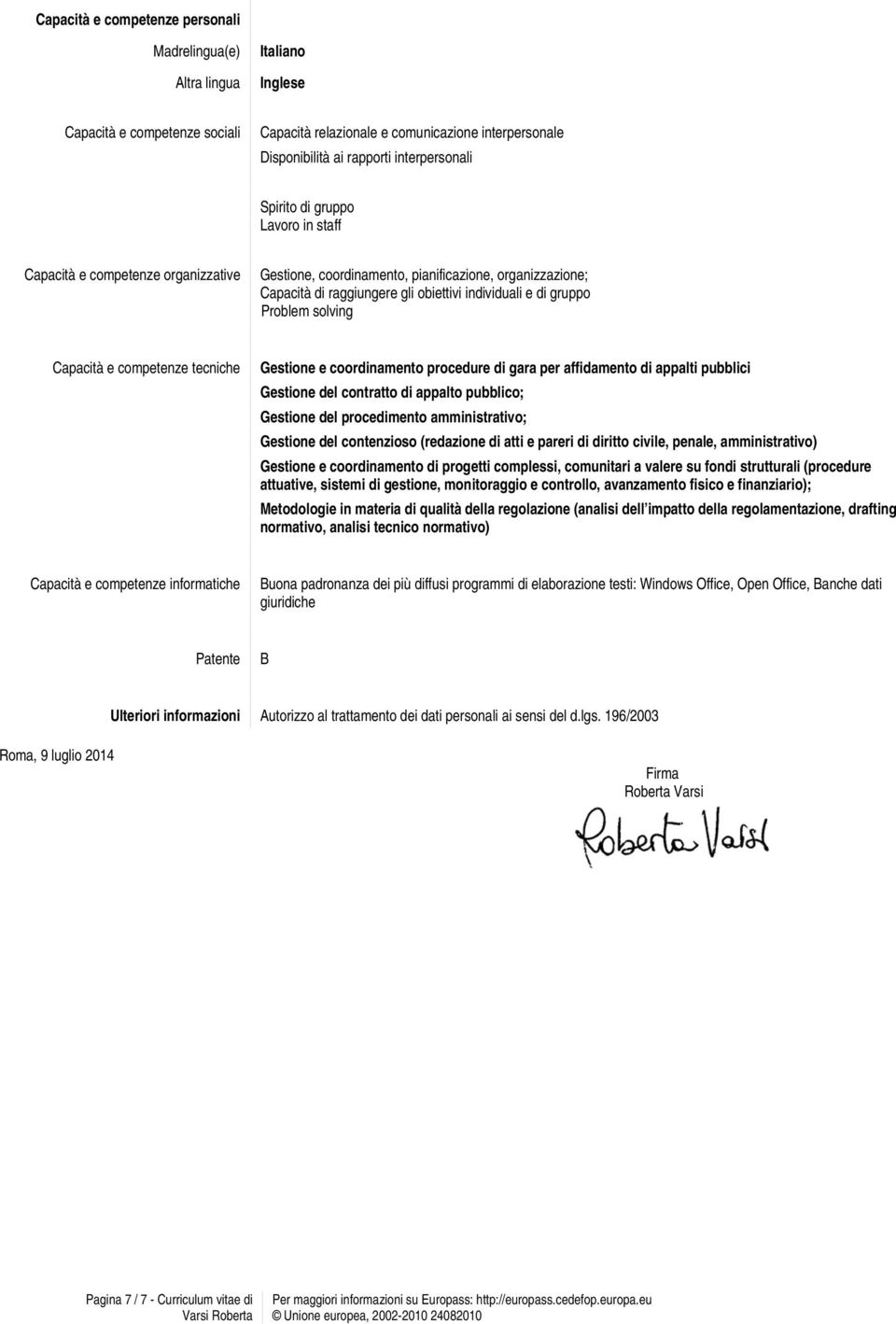 solving Capacità e competenze tecniche Gestione e coordinamento procedure di gara per affidamento di appalti pubblici Gestione del contratto di appalto pubblico; Gestione del procedimento