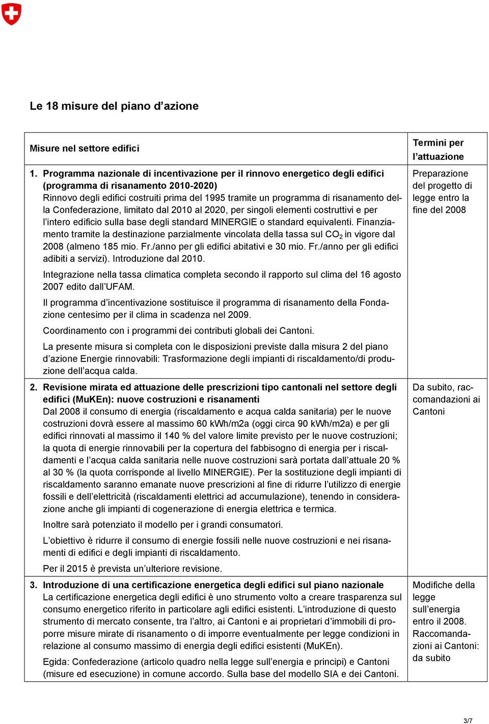 della Confederazione, limitato dal 2010 al 2020, per singoli elementi costruttivi e per l intero edificio sulla base degli standard MINERGIE o standard equivalenti.