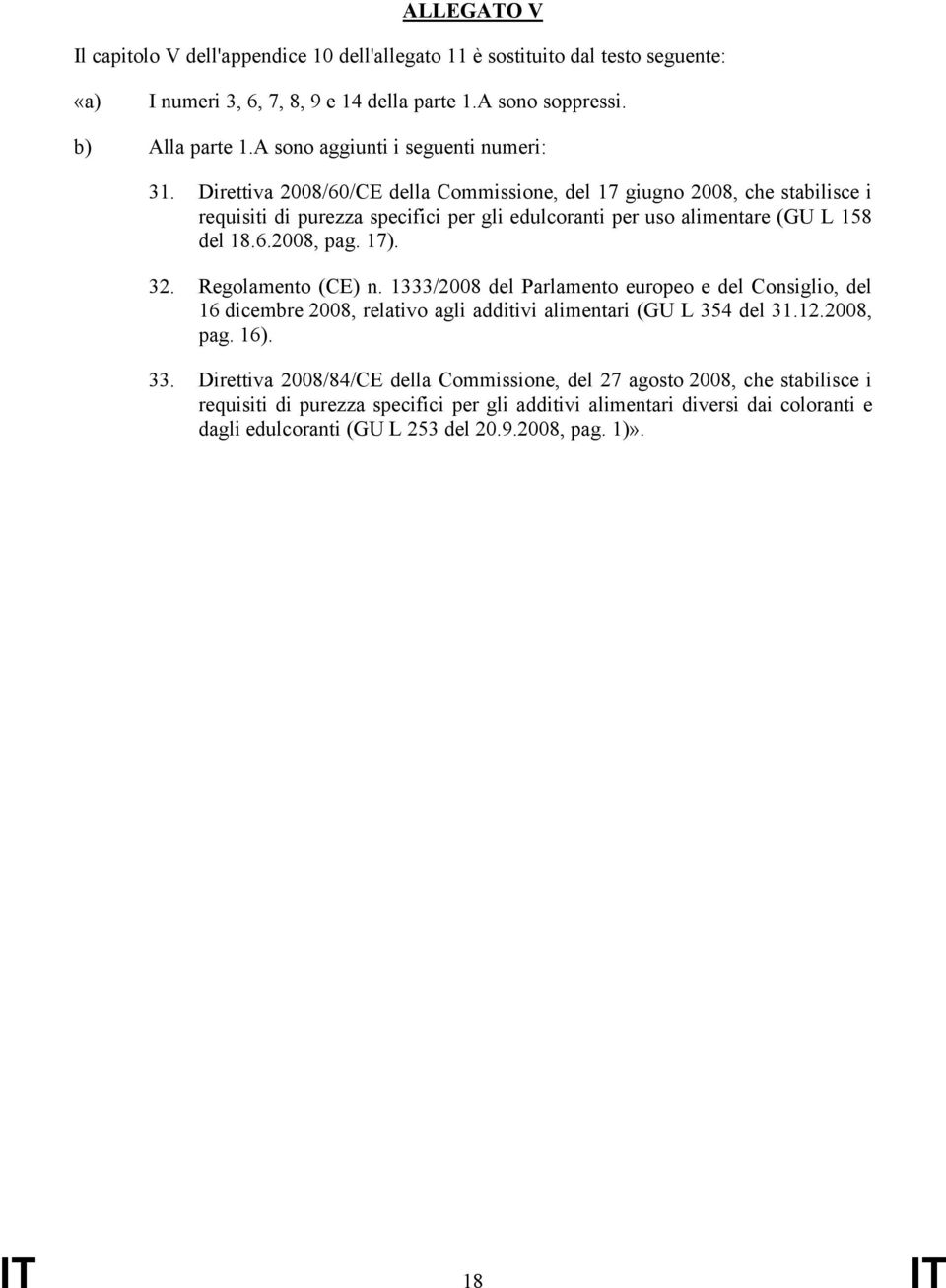 Direttiva 2008/60/CE della Commissione, del 17 giugno 2008, che stabilisce i requisiti di purezza specifici per gli edulcoranti per uso alimentare (GU L 158 del 18.6.2008, pag. 17). 32.