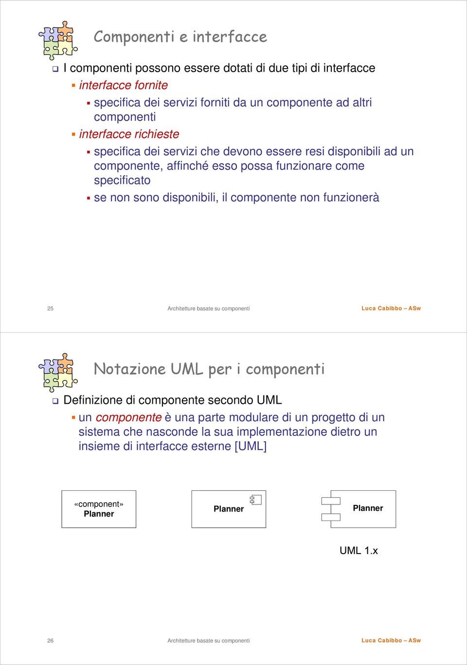 specificato se non sono disponibili, il componente non funzionerà 25 Notazione UML per i componenti Definizione di componente secondo UML un componente è