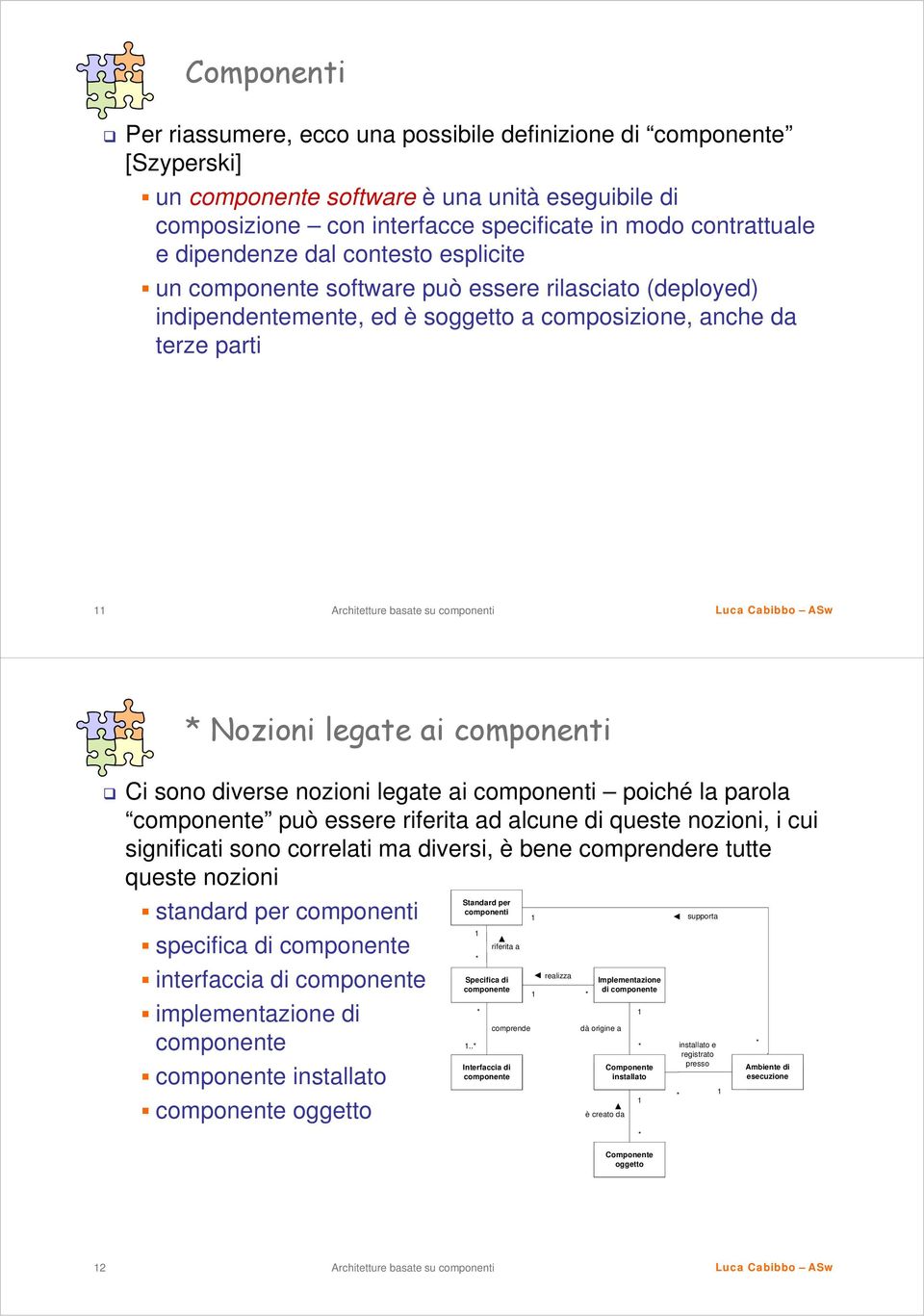 sono diverse nozioni legate ai componenti poiché la parola componente può essere riferita ad alcune di queste nozioni, i cui significati sono correlati ma diversi, è bene comprendere tutte queste